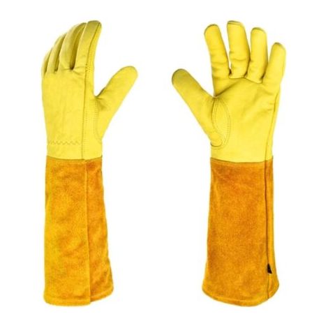 QORVA-Gants de jardinage jaunes (grand modèle) pour hommes et femmes, gants d'élagage roses, gants de protection pour les longs travaux de jardinage.