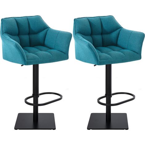 uego de 2 taburetes de bar regulables en tela turquesa con asiento envolvente acolchado y base cuadrada de metal negro 10000629 (1/3)