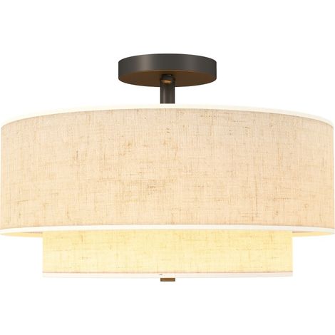 CHICFURN Plafoniera bianco crema 40 x 26 cm, doppio paralume effetto lino, senza lampadine (1/5)