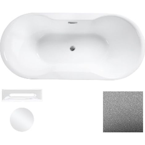 Baignoire îlot chrome Glam avec bonde blanc NAVIA 145x75 (1/2)