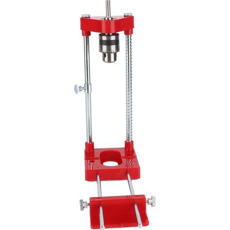Guide de perçage portable pour bois - Positionneur de forage ajustable avec base carrée Auto-Line, chuck reversible, rainure en V et butée - Métal + plastique technique, 28x9cm (1 unité) (1/5)