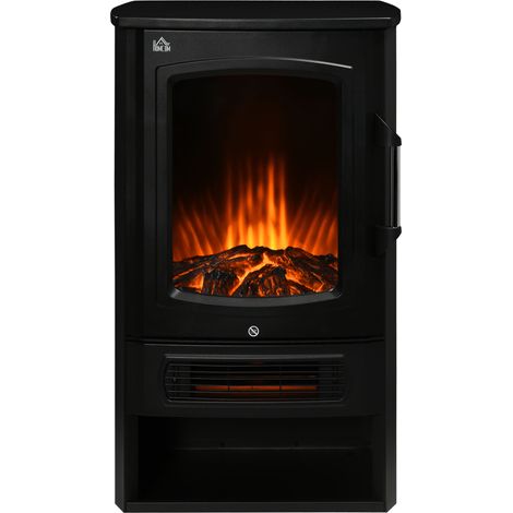 Cheminée électrique, flammes réalistes, 2 niveaux de chauffage, protection contre la surchauffe, acier, noir, 44, 5 x 32 x 74 cm