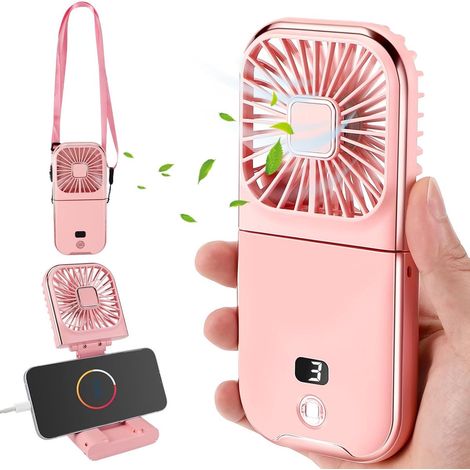 Ventilateur portable - Batterie externe 3000 mAh, mini, rechargeable par USB, affichage numérique, 4 modes, silencieux, pliable, idéal pour la maison, le camping et bien plus encore.-AquaForge