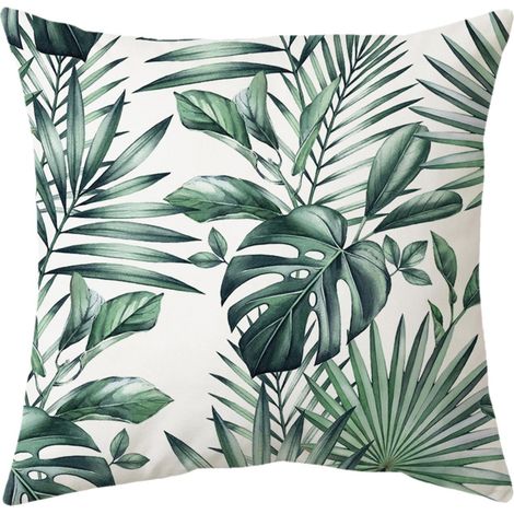 Taie D'oreiller - 45 x 45 cm - Imprimé Feuillage Tropical - Polyester Résistant À L'eau - Pour Extérieur Jardin Terrasse Intérieur Canapé Chaise - 1 Pièce (1/5)