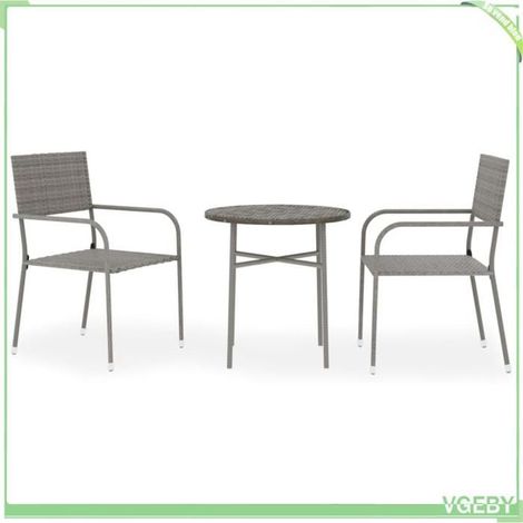Ensemble à manger de jardin 3 pcs - FAFEICY - 3098034 - Résine tressée - Gris - Chaises empilables (1/5)