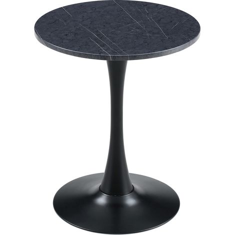 Table d'appoint ronde 60 cm en MDF avec plateau effet marbre noir et pied central noir (1/5)