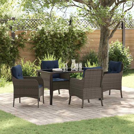vidaXL Garten Essgruppe mit Kissen 5 pcs Grau Poly-Rattan (1/5)
