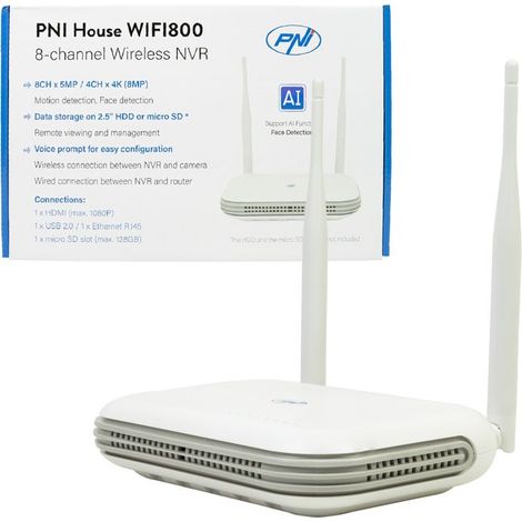 Enregistreur vidéo réseau (NVR) - PNI - WIFI800 - 8 canaux 5MP - 4 canaux 4K - Wi-Fi 2,4 GHz (1/4)