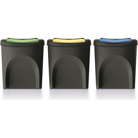 Set 3 cubos de basura KEDEN SORTIBOX 100% plÃ¡stico reciclado, negro, 75L
