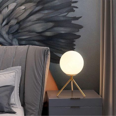Lampe de table moderne industrielle en verre et métal, 1 lumière, abat-jour boule blanc, idéale pour la lecture. Parfaite pour une table de chevet, une chambre ou un salon. (1/5)