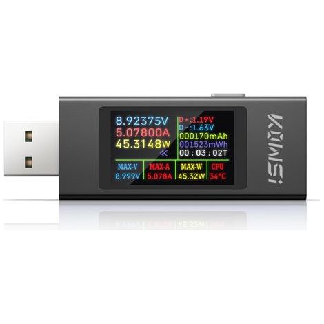 Testeur USB A 4-30V 0-12A, Multimètre Numérique Voltmètre Ampèremètre, Détecteur de Chargeur et de Câble USB, Wattmètre pour Batterie et Téléphone (KWS-MX23) (1/5)