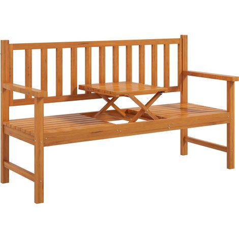 Panchina da Giardino 153x56x91 cm con Tavolino Centrale Sollevabile e Braccioli in Legno Marrone Chiaro (1/5)