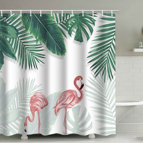 Duschvorhang mit Flamingomotiv, inklusive 12 Kunststoffhaken, Ausführung 5