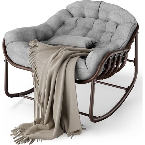 Outdoor Patio - Chaise à Bascule papasan surdimensionnée pour l'intérieur avec Coussin rembourré - Chaise à Bascule en Forme d'œuf pour Salon, véranda, Jardin, terrasse, arrière-Cour