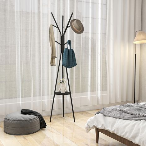 Porte-manteau avec étagère et 8 crochets, armoire moderne pour vêtements, chapeaux, sacs, salon, noir