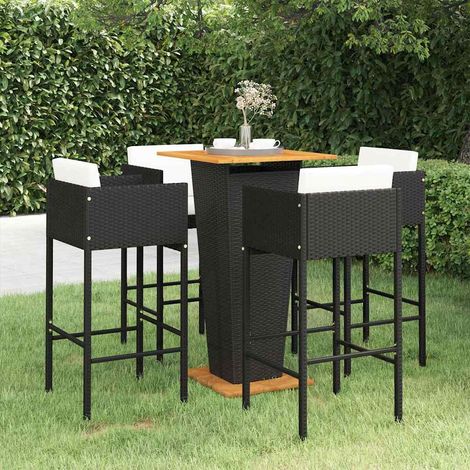 vidaXL Ensemble de bar de jardin 5 pcs et coussins Résine tressée Noir (1/5)