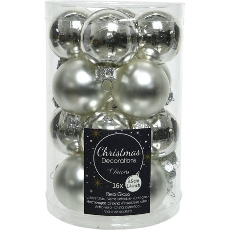 Adornos navideños plateados para árbol de Navidad, juego de 16 unidades, 3,5 cm