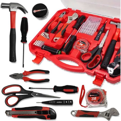 FORCEKRAFT KIT DE HERRAMIENTAS GRANDE DE 26 PIEZAS alicates DESTORNILLADORES martillo