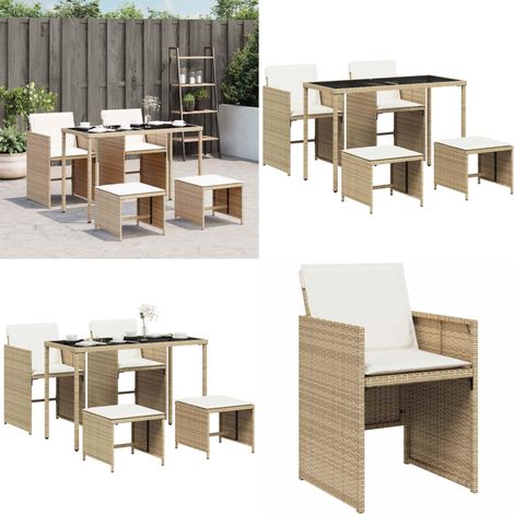 Set comedor de jardín 5 pzas con cojines ratán sintético beige - Sillas de jardín - Mesa de jardín