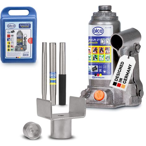 alca® Hydraulischer Wagenheber 2t im Koffer mit U-Adapter I Stempelwagenheber aus Stahl I Hubhöhe 158–308 mm I Autoheber für PKW SUV Caravan I Unterstellheber mit Adapter für schwierige Hebepunkte