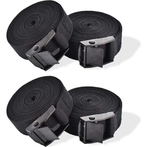 Sangle d'Arrimage, 4 Pièces Sangle de Serrage à Cliquet Sangles de Verrouillage Sangle avec Boucle de Serrage Sangle de Fixation pour Moto Voiture, Porte Vélo Bagages 2,5 cm x 1 m (1/4)