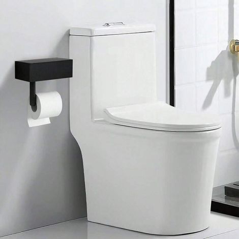 Porte-papier toilette mural sans perçage, avec étagère et distributeur de lingettes humides, noir, pour salle de bain et cuisine