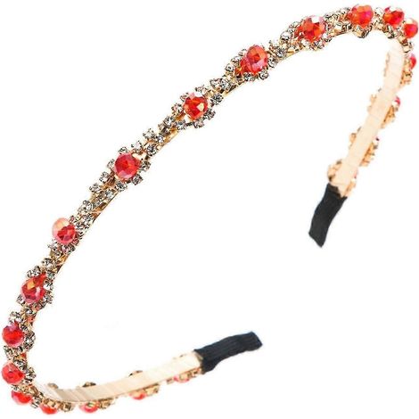 Bandeau pour femme avec perles de faux cristal, élastique et antidérapant, léger et fin.-Red (1/5)