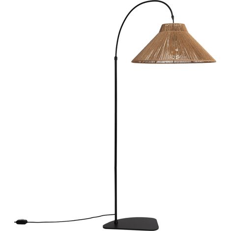 Lampadaire en métal avec abat-jour en corde H155cm - Bois clair - Vano