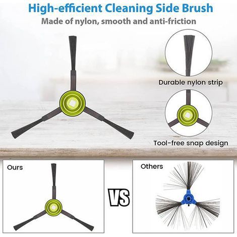 A set of black and white plastic accessories including a side brush, a filter, a rotating brush and a cloth for Ecovacs vacuum cleaners.