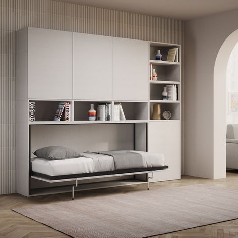 Letto NABOR singolo a scomparsa Bianco Frassino Composizione E (1/5)