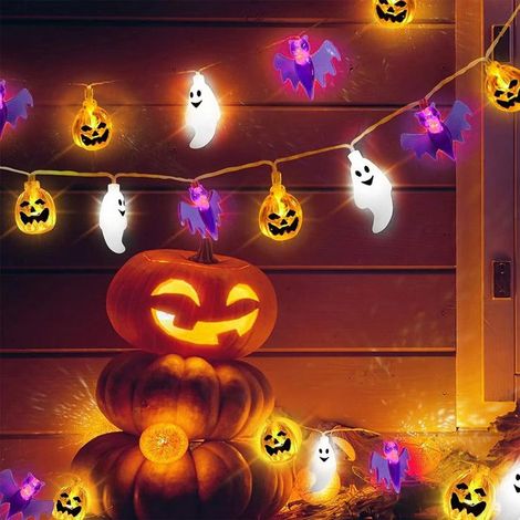 1 pièce Guirlande lumineuse Halloween, 4,8 m avec 30 LED, motifs citrouille chauve-souris, étanche IP65, 8 modes, pour extérieur et intérieur (1/5)
