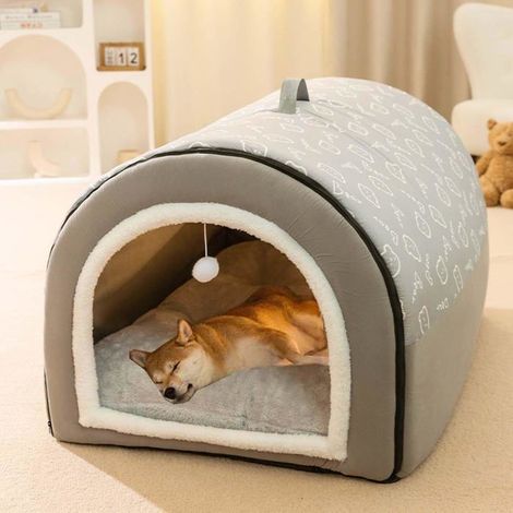BelleRise - Niche 2 en 1 pour grand chien avec coussin doux et chaud anti-anxiété, niche apaisante pliable, housse amovible et lavable. (1/5)