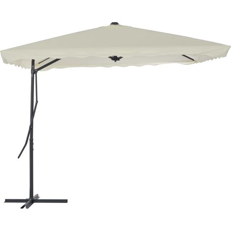 Parasol d'extérieur déporté avec poteau en acier 250 x 250 cm Sable (1/5)