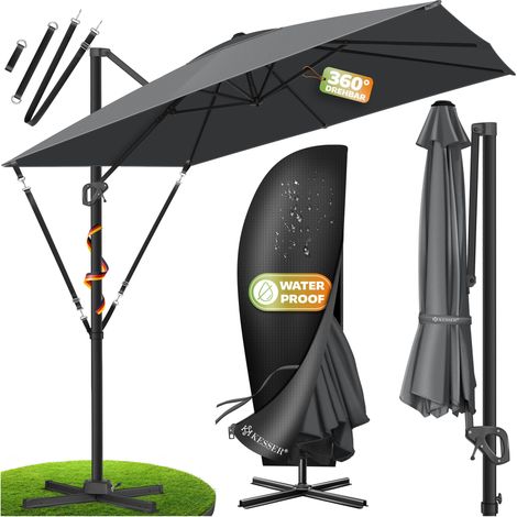 KESSER® Sonnenschirm Ampelschirm SUN XL 300 x 300 cm Inkl. Abdeckung +Windsicherung Drehbar Neigbar Kippbar Marktschirm Groß 360° Rotation Gartenschirm Anthrazit / Ohne LED (1/5)