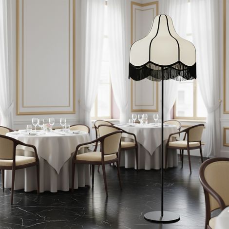 Lámpara de Pie de Salón Beige con Flecos Negros  Serie LIV (1/5)