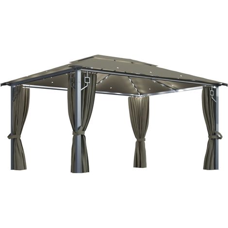 Tonnelle avec rideau et lumières LED 4x3 m Taupe Aluminium (1/5)