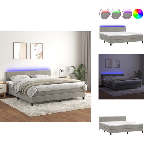 Boxspringbett mit Matratze & LED Hellgrau 180x200 cm Samt - Boxspringbett - Doppelbett - Samtbett - Luxusbett - Bettauflage (1/5)