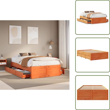 Cadre de lit sans matelas avec tiroirs 120x190 cm bois de pin - Cadre De Lit - Cadres De Lit - Meuble De Chambre À Coucher - Lit (1/5)
