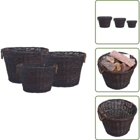 Jeu 3 paniers empilables à bois de chauffage Marron foncé Saule - Panier À Bois - Panier À Bûches - Rangement Cheminée - Accessoires Cheminée - Décoration Campagne (1/5)