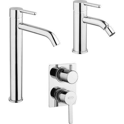 Set miscelatori lavabo alto + bidet + incasso doccia con deviatore Jacuzzi  rubinetteria Sunset ottone cromato per piletta click clack (1/5)