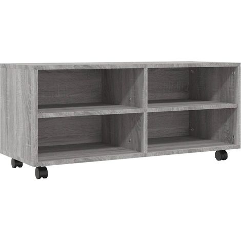 Meuble TV sur roulettes rangement pratique 90 x 35 x 35 cm en bois d'ingénierie gris (1/5)