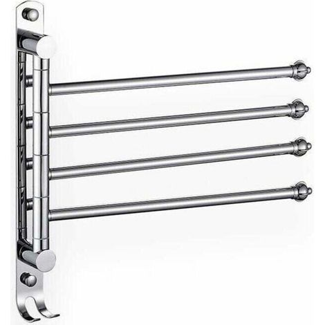 Stainless steel wall-mounted towel rail with 4 arms, swivels 180° for towel drying Bathroom sink accessories Bathroom storage rack Hanging rack (1/3)