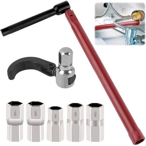 Jeu de clés à écrou pour robinet de lavabo, outil spécial pour robinet d'évier 8-12 mm (avec gants), clé pour robinet de lavabo, outil d'installation pour robinet, adapté à l'installation de tuyaux de (1/5)