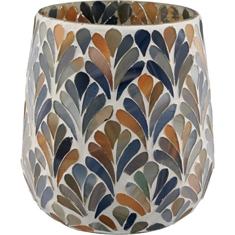 Gasper – Photophore en verre à motif mosaïque – Bleu, Ø 13 x 14 cm