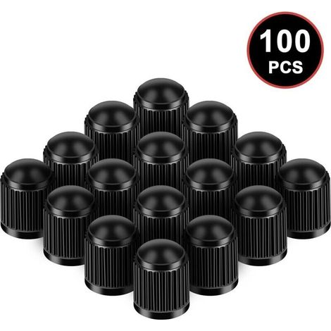 Capuchon de Valve Auto, Lot de 100 Bouchon de Valve de Pneu en Plastique avec Joint Torique en Caoutchouc, Valve de Pneu pour Voiture Moto Auto Camion SUV Vélo, Valve Pneu, Bouchon Valve, Noir (1/5)