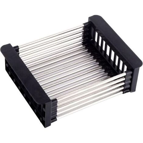 Extendable Over Sink Drain Basket in Stainless Steel, Rustproof and Corrosion Resistant, Fast Draining Rack for Dishes, Fruits and Vegetables, Kitchen Sink Organizer, Black (1/5)