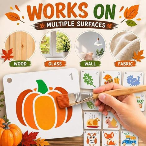 Autumn Stencils 3 Inch 64 Pack Reusable with Pumpkin Maple Leaf Turkey Autumn Patterns for 64 pcs Autumn & Thanksgi POCHOIR CREATIF (1/5)