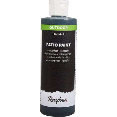 Rayher patio paint, vernice acrilica per esterni, super coprente, resistente alle intemperie, colore nero, 236ml, 38611576