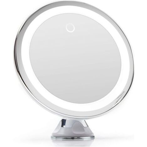 Miroir grossissant 10x lumineux LED – 14 lampes – Fixation ventouse – Éclairage naturel dimmable pour maquillage et toilettage (1/5)