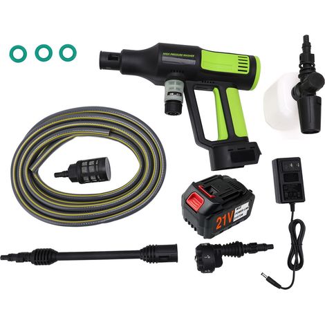 Nettoyeur haute pression sans fil 1000PSI sans balais avec batterie 21V 4,0AH chargeur 6 en 1 buse tuyau épaissi 5m 4 vitesses écran LED prise US vert (1/5)